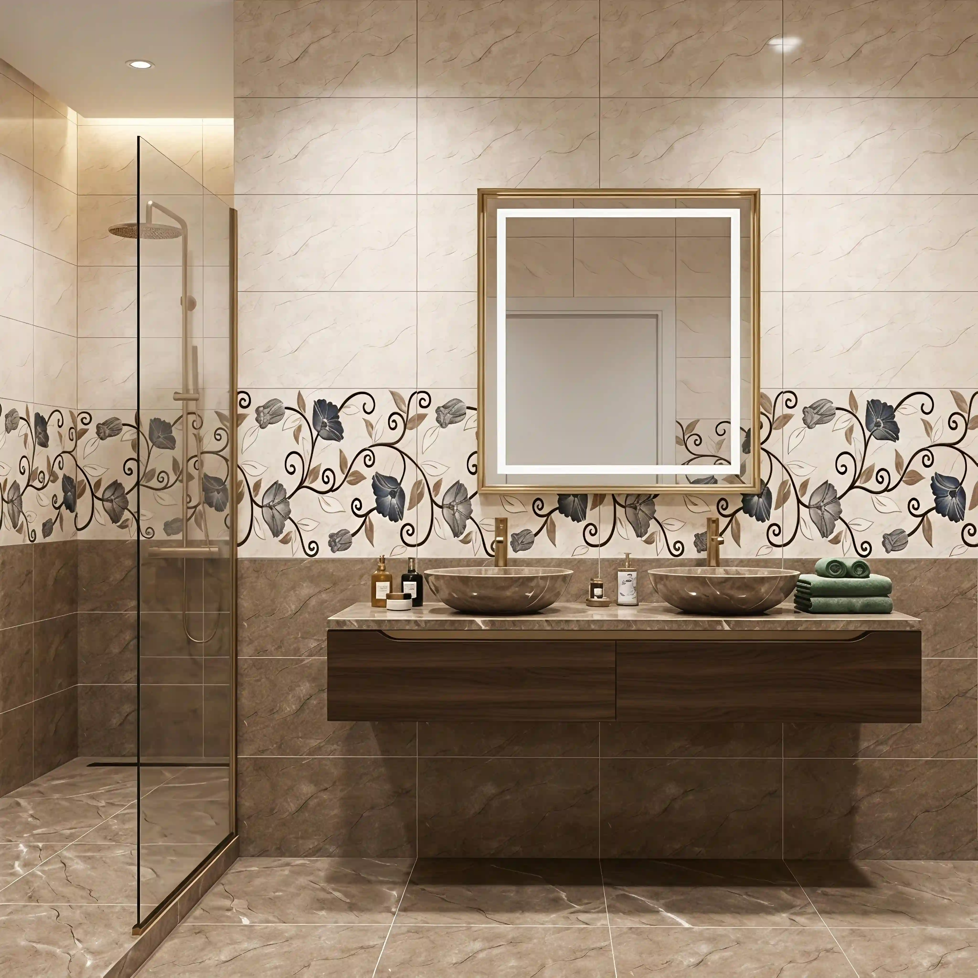 Modern Bathroom Wall and Floor Tiles Setup Chennai